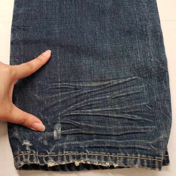 Rivet De Cru Jeans Mens 38 Blue Denim Straight Leg Button Fly Distressed Grunge - Picture 10 of 16